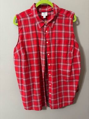 St. John's Bay Red Plaid Sleeveless Button-Down Shirt